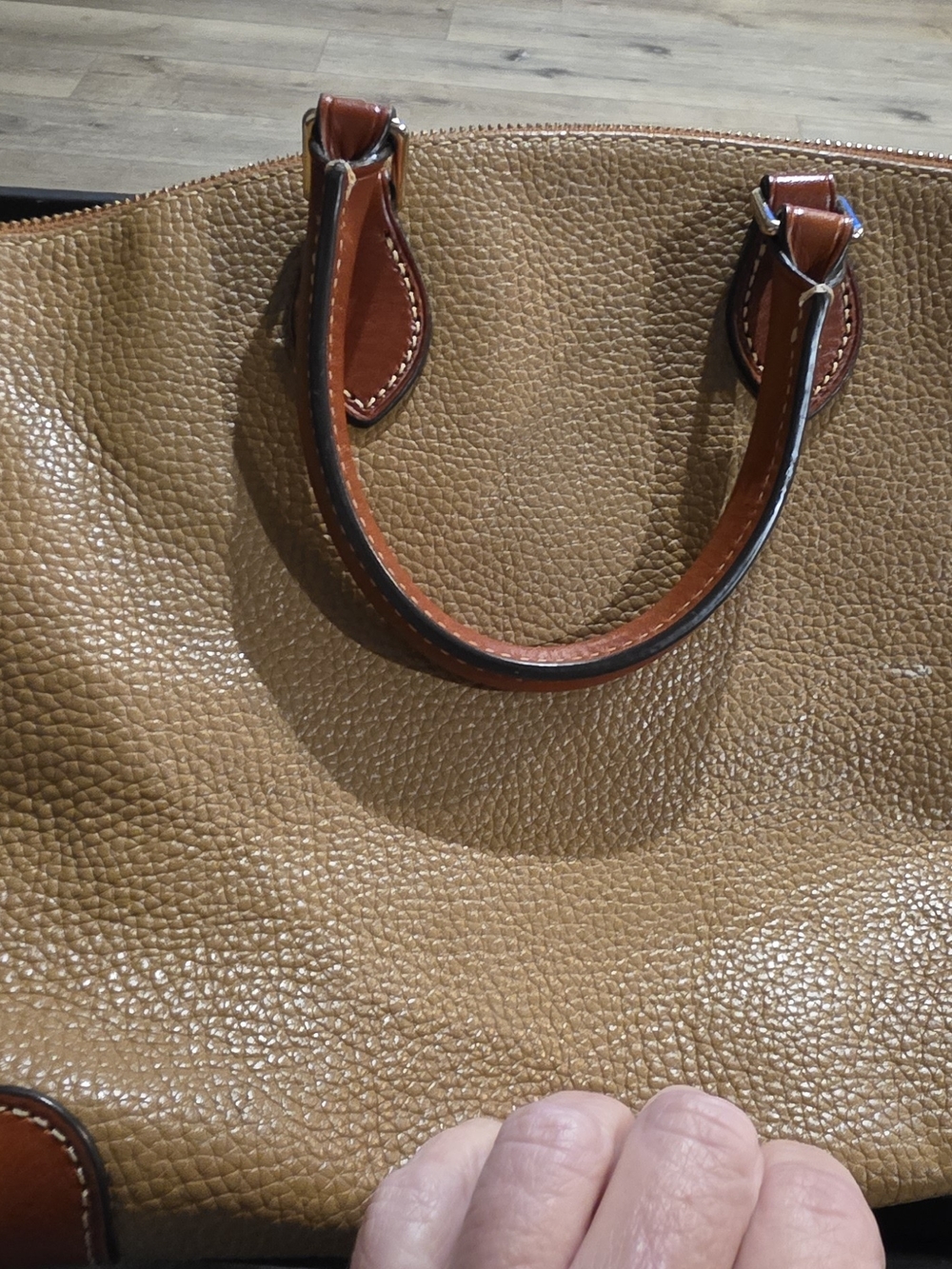 Dooney & Bourke Tan Pebbled Leather Satchel - Brown Trim - Picture 6 of 10